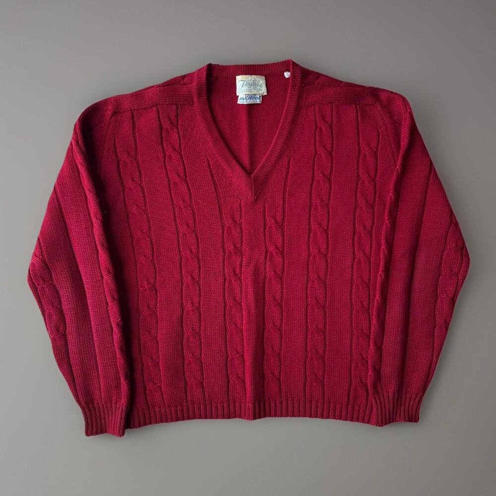 Vintage Montgomery Ward Cable Knit Sweater Large Red Wool Pullover Fabiani Rome
